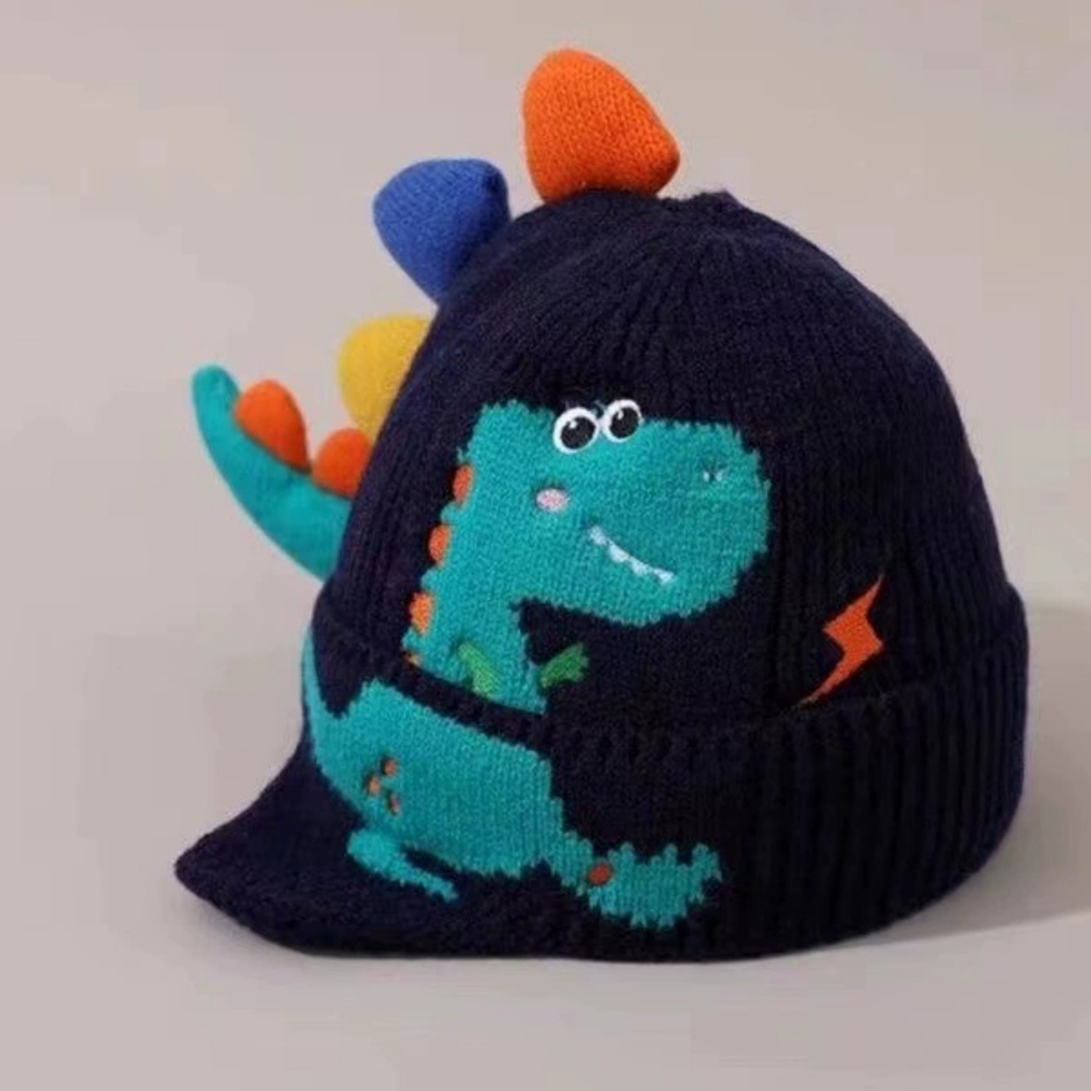 Dino Children 3D Embroidered Dinosaur Knit Hat Beanie Ear Cover Winter Kids Hat